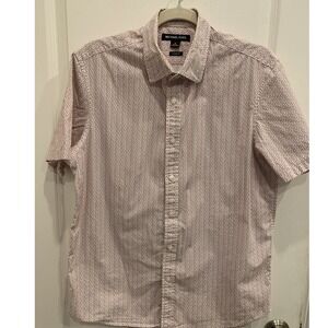Michael Kors Short Sleeve Button White/Red/Pink Geometric L Tailored/Classic Fit
